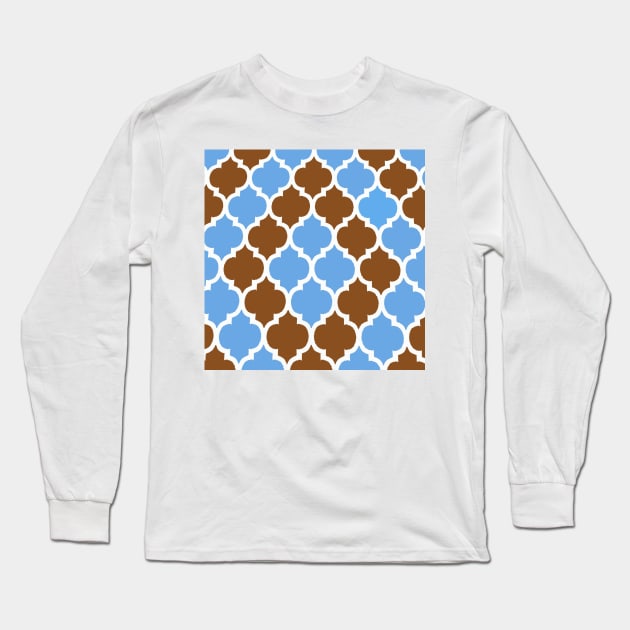 MOROCCAN BROWN AND BLUE PATTERN Long Sleeve T-Shirt by Overthetopsm